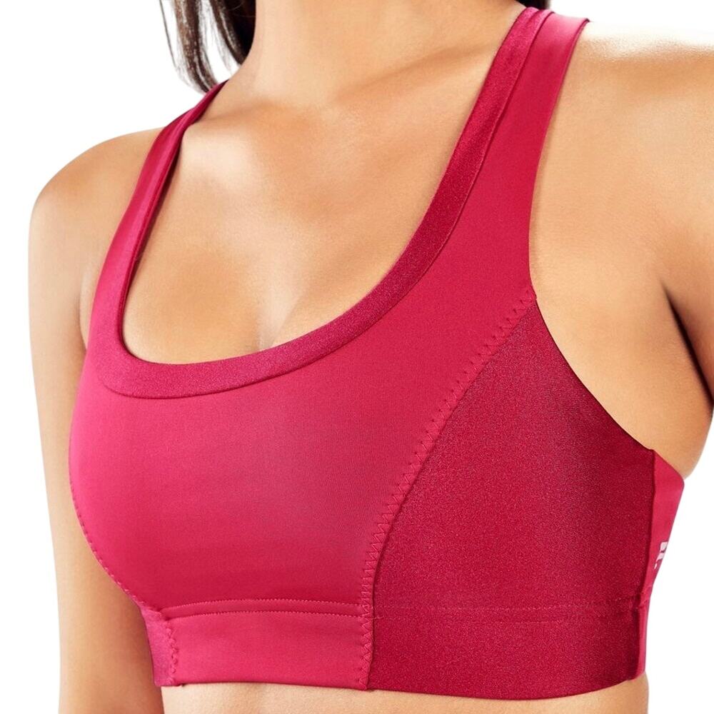 Fabletics Paige Low Impact Chili Red Ice Shine Metallic Strap Sports Bra Size XS